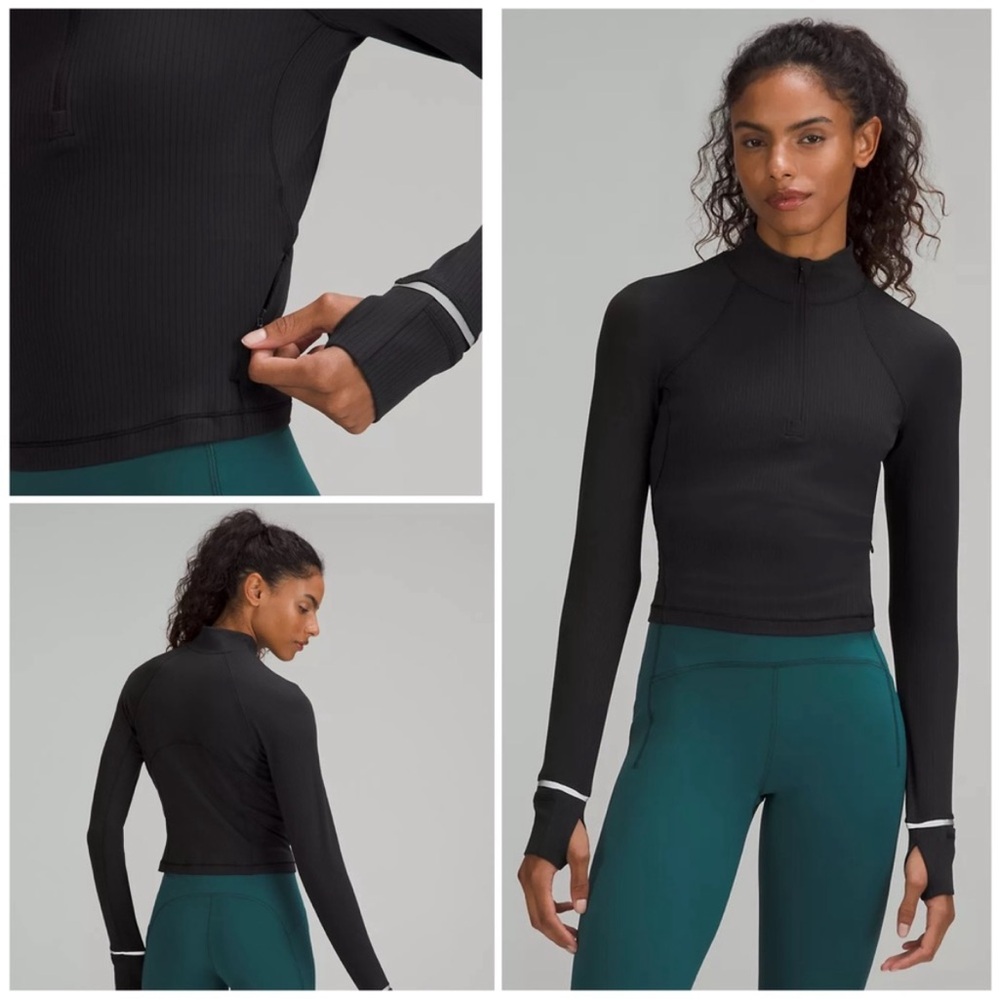 lululemon athletica Black Long Sleeve Half-Zip Crop Top